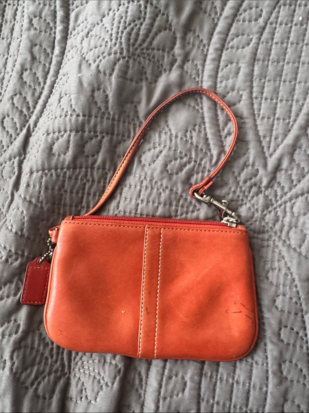 Coach Orange Leather Wristlet with Detachable Strap